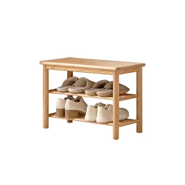 Azumi Shoe Rack Bench 0.8m - Oak - 1 - Wooden shoe rack, beige shoes, white shoes, stacked shoes, wooden shelf, shoe