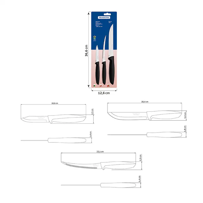 Tramontina Plenus Stainless Steel Knife Set (3 Pcs) - 3