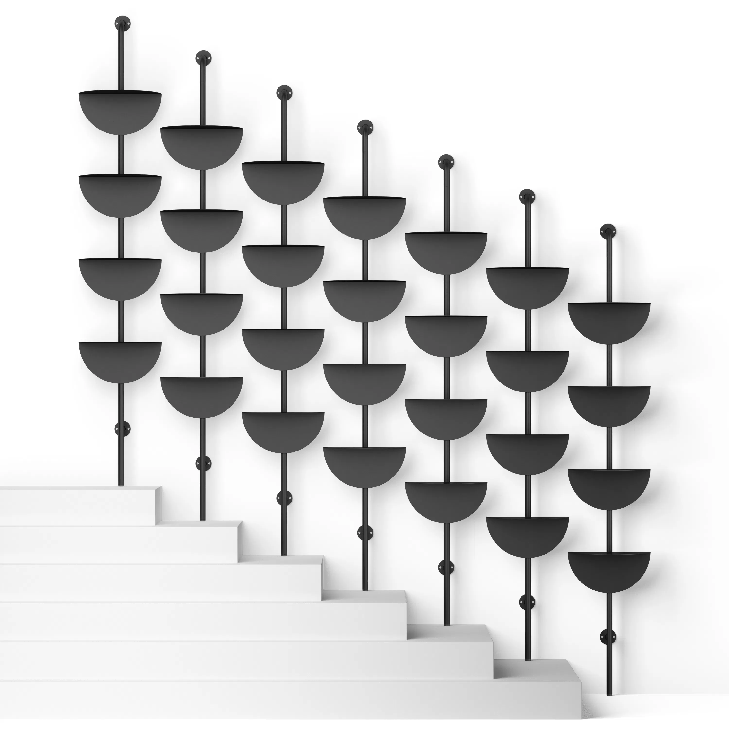 Solis Adjustable Shelves (4 Shelf) - Black - 12 - Step staircase modern minimalist black wall art, abstract geometric