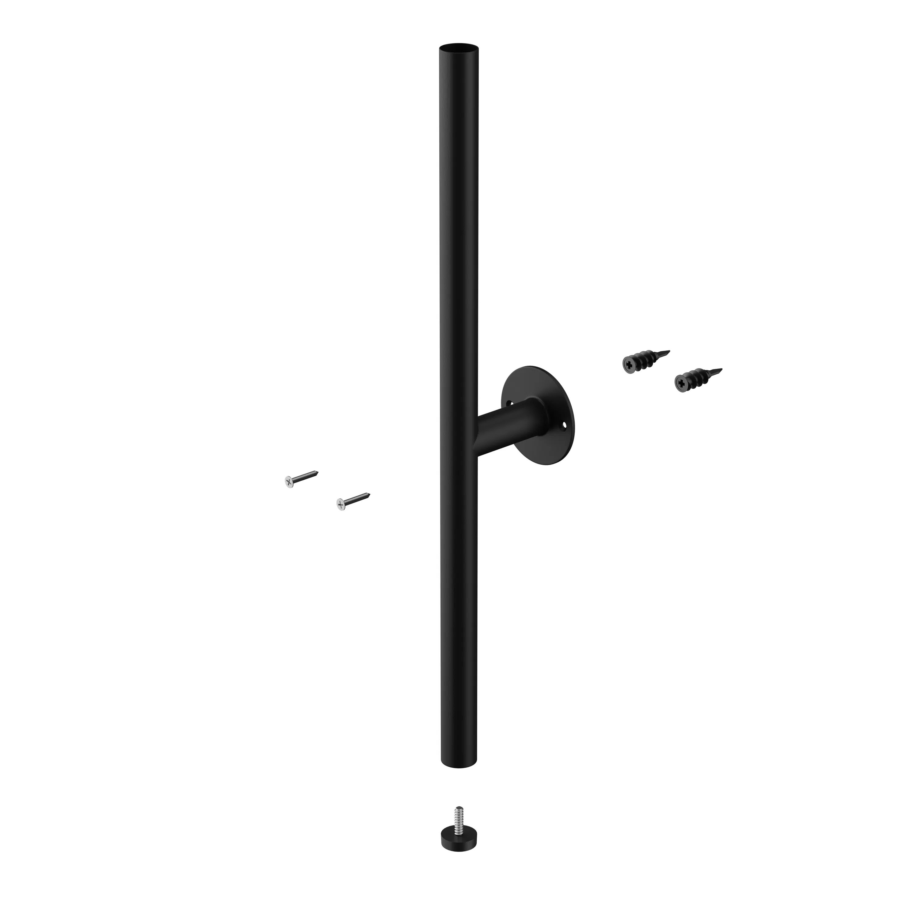 Solis Adjustable Shelves (4 Shelf) - Black - 15 - Black vertical pole, black circular knob, black screw, black metal rod