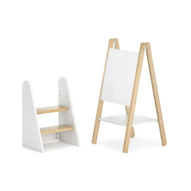Tidy Multipurpose Slide - Barley White & Almond - 2 - White wooden easel, minimalist art setup, modern home decor
