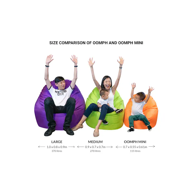 Doob Oomph Mini Bean Bag Chair - Ash Grey (Water Repellent) - 11 - Large, OOMPH, OOMPH MINI, Purple, Green, Orange, Family