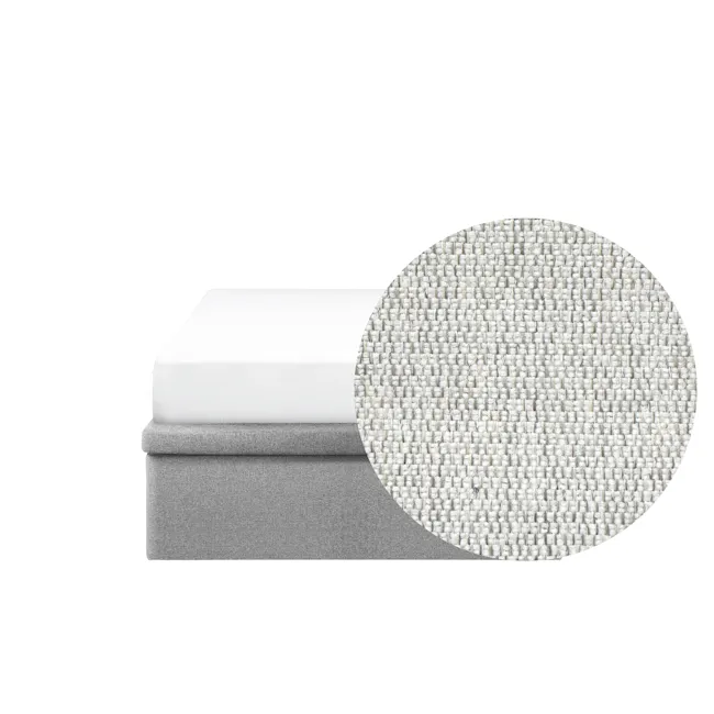 ESSENTIALS Super Single Storage Bed - Dew (Eco Clean Fabric) - 1 - White and gray mattress covers, textured fabric, modern