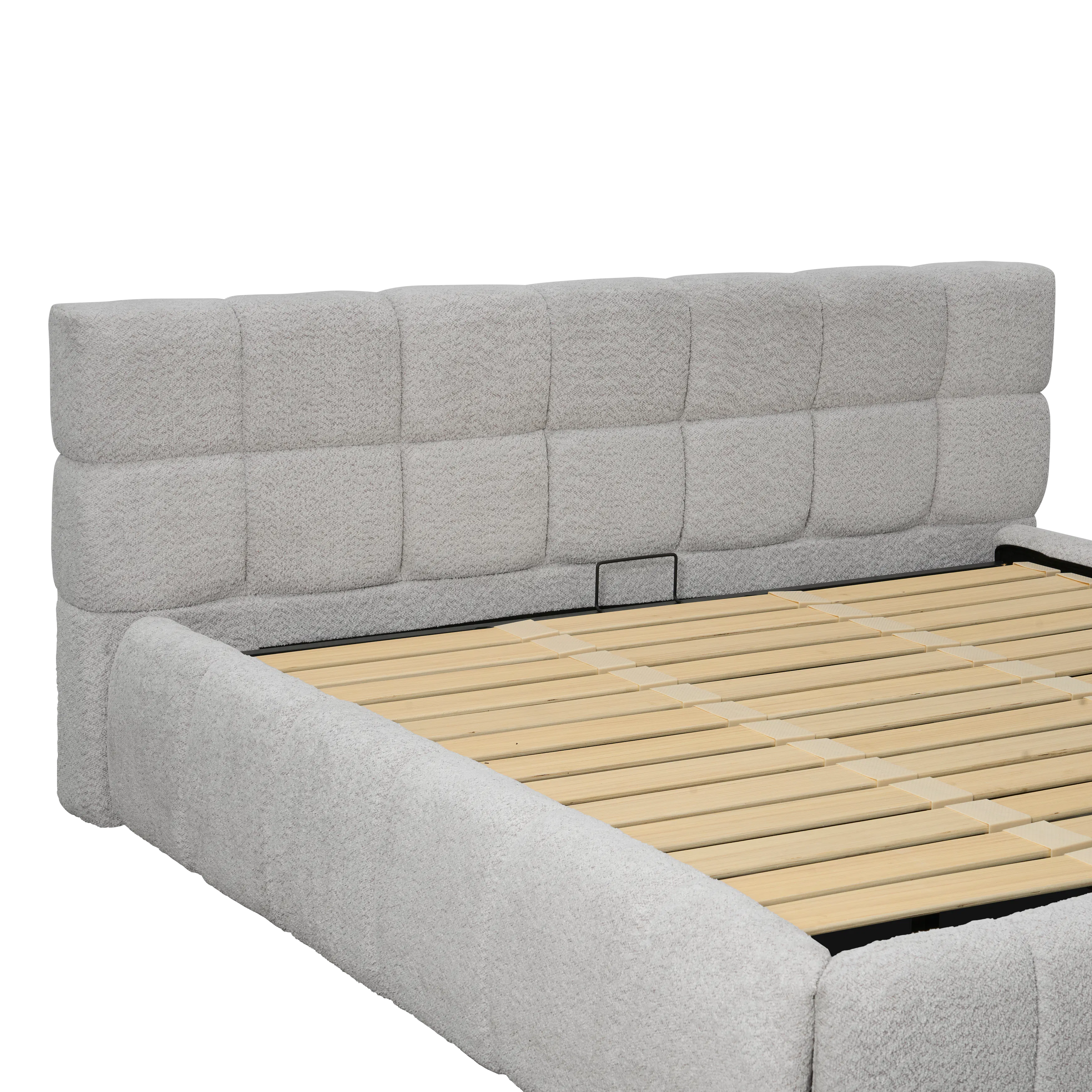 Aubrielle Storage Queen Bed - Light Grey Boucle - 9