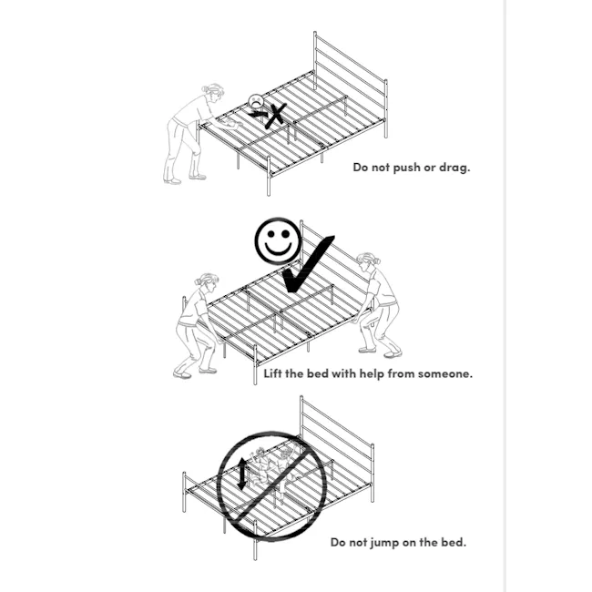 Owen Super Single Metal Bed - White - 13 - Safe bed setup guidelines, Proper bed lifting technique, Bed safety tips for