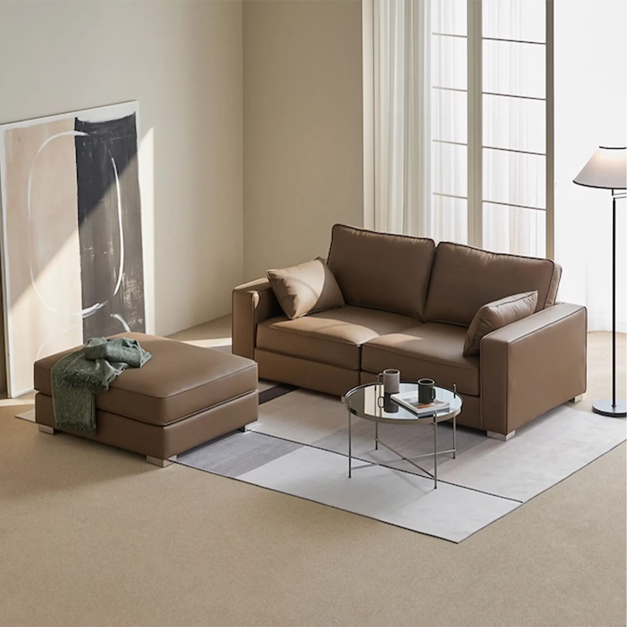 Paris Ottoman - Brown (Faux Leather) - 11