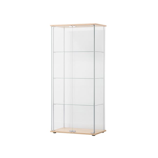 Haider Glass Cabinet 0.6m - Oak - 1 - Clear glass shelving unit, minimalist design, wooden base, spacious storage