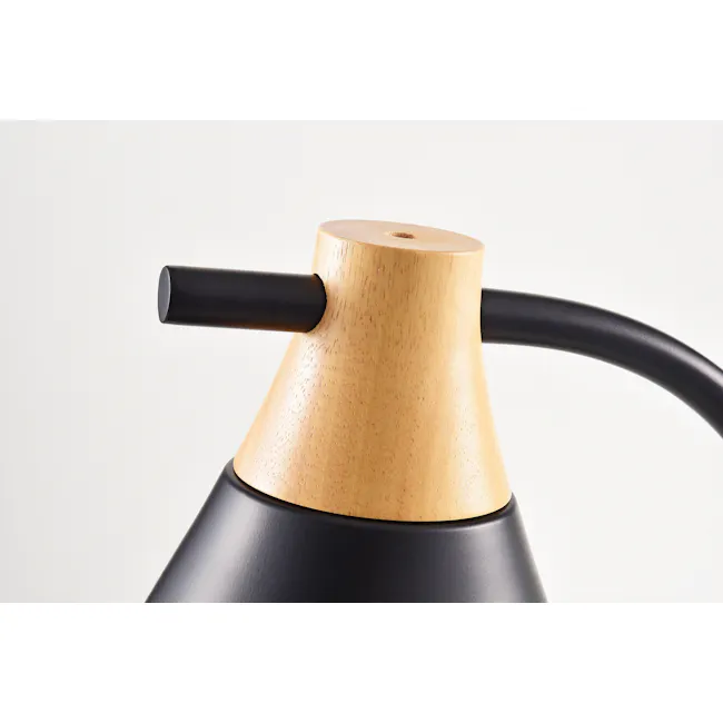 Thora Table Lamp - Black - 2 - Wooden base, black handle, sleek design, matte finish, cylindrical shape, smooth surface