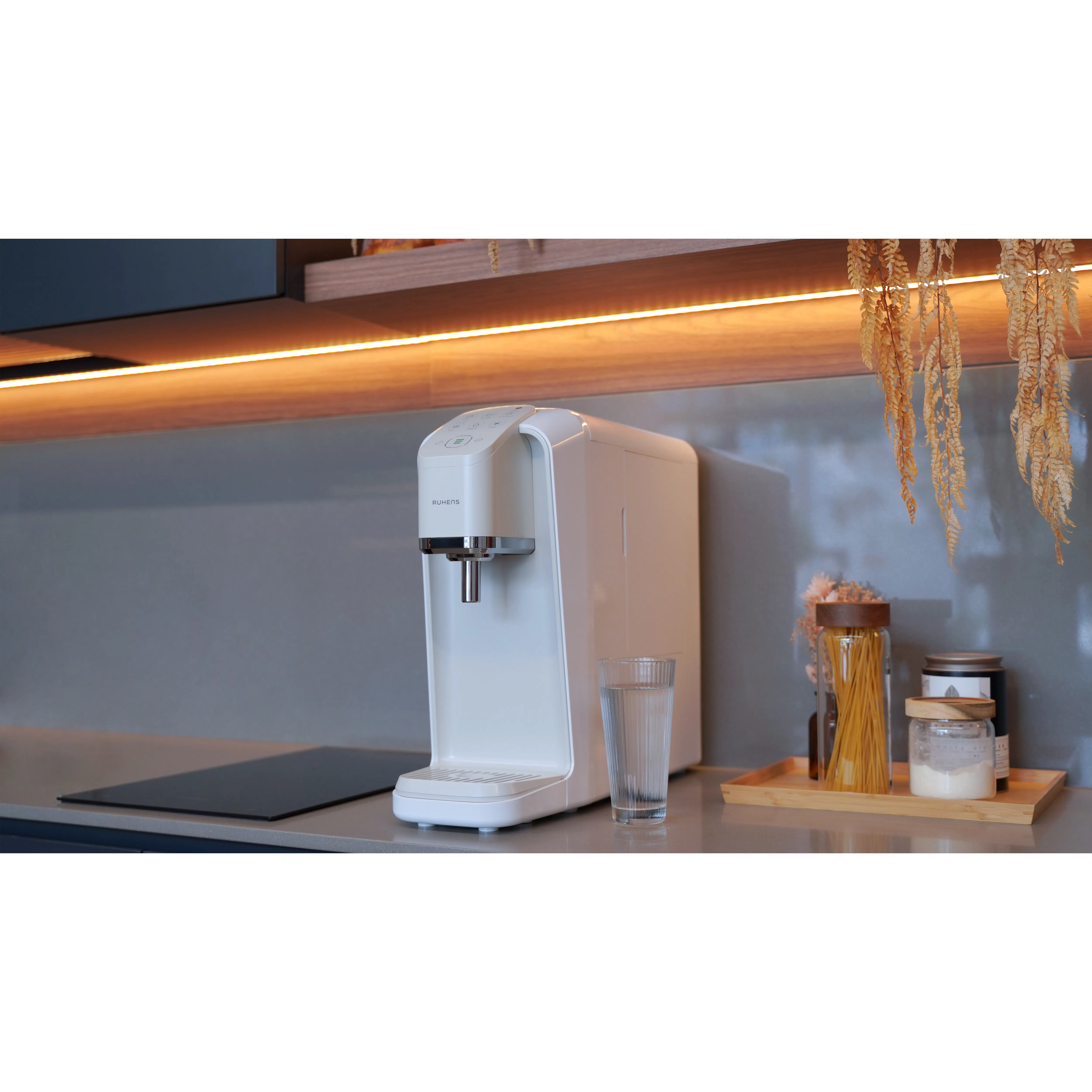 Ruhens V Series Water Purifier  - Bubblegum Pink - 10 - Modern kitchen counter, white water dispenser, sleek design