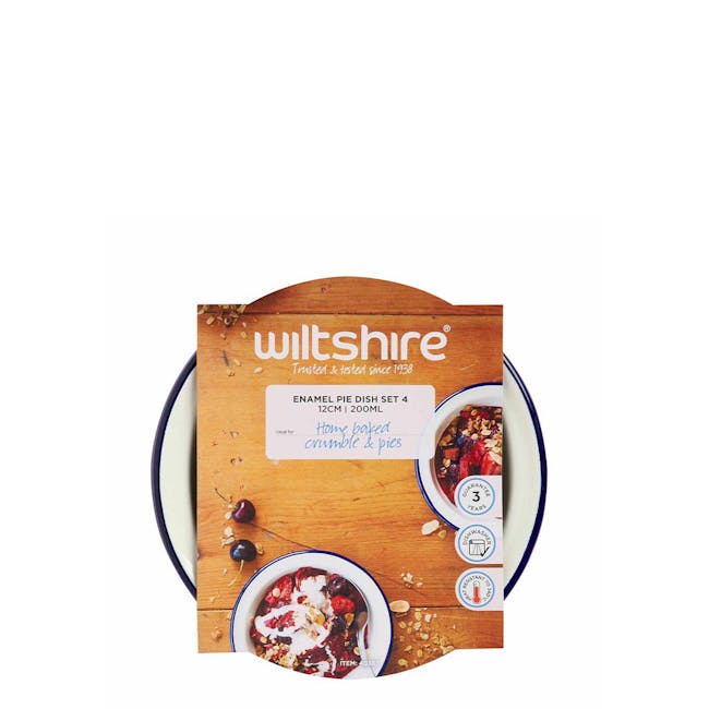 Wiltshire Enamel Pie Dishes 12cm (Set Of 4) - 4 - Enamel pie dish set, 12cm x 200ml, home baked, crumble & pies, ideal for