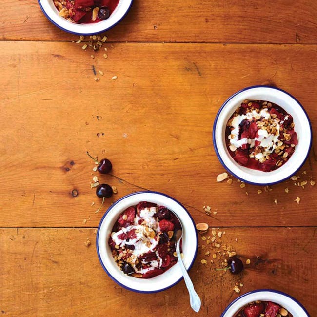 Wiltshire Enamel Pie Dishes 12cm (Set Of 4) - 2 - Nutritious bowl of berry and granola parfait, vibrant red berries, crunchy