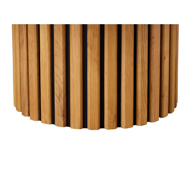 Ellie Round Terrazzo Coffee Table - 3 - Wooden slats, vertical, natural, light brown, smooth, grain, texture, polished