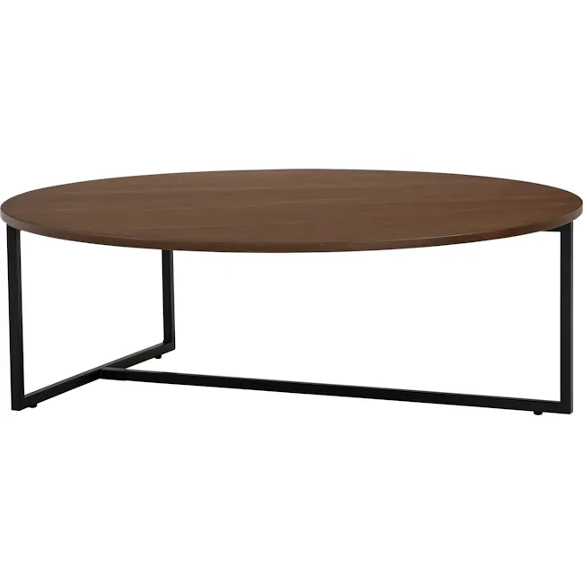 Felicity Round Coffee Table - Walnut, Matt Black - 10 - Round wooden table with sleek black metal frame, minimalist design