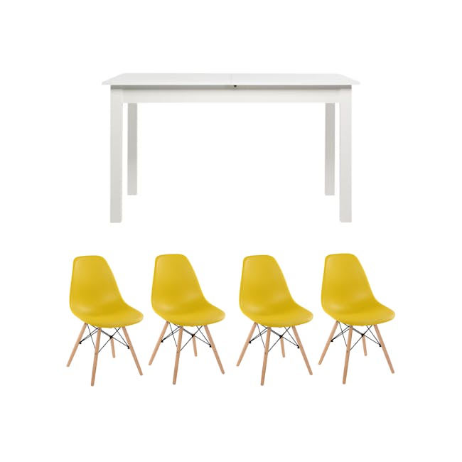 Jonah Extendable Table 1.2m-1.6m in White with 4 Oslo Chairs in Natural, Yellow - 0