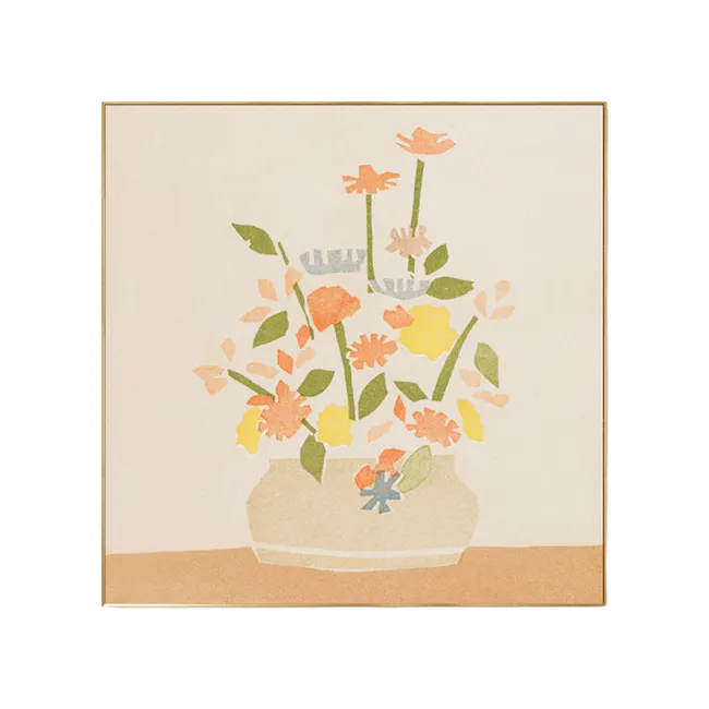 Pastel Bouquet Framed Canvas 50 x 50 cm - 1 - vase with colorful flowers, pastel flowers, bouquet illustration, nature