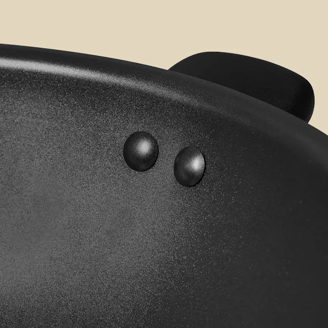 Meyer Midnight Nonstick Hard Anodized 36cm Chinese Wok with Lid - 4 - Sleek black surface, glossy texture, two spherical