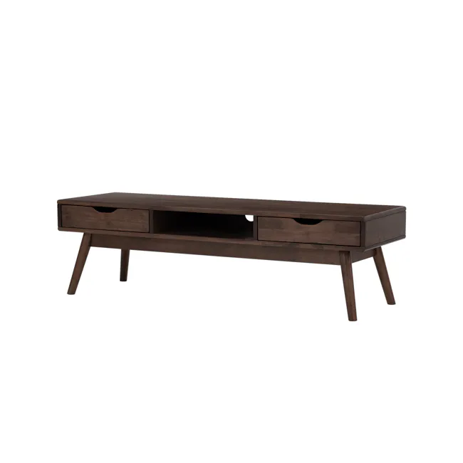 Lamar TV Console 1.5m - Walnut - 3 - Dark wood TV stand with two drawers, minimalist design, rectangular shape, sturdy legs