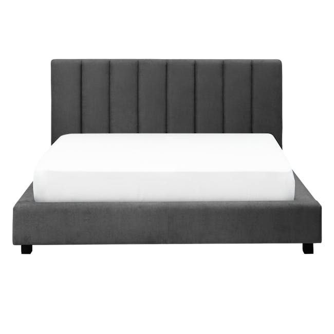 Elliot Queen Bed in Onyx Grey with 2 Lewis Bedside Tables in Black, Oak - 2