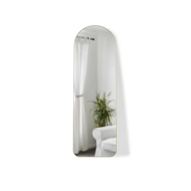 Hubba Arched Leaning Mirror 51 x 157 cm - Brass - 1 - White room, minimalist decor, elegant mirror, soft lighting, natural