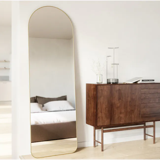 Hubba Arched Leaning Mirror 51 x 157 cm - Brass - 3 - Modern minimalist bedroom, sleek vanity mirror, contemporary decor