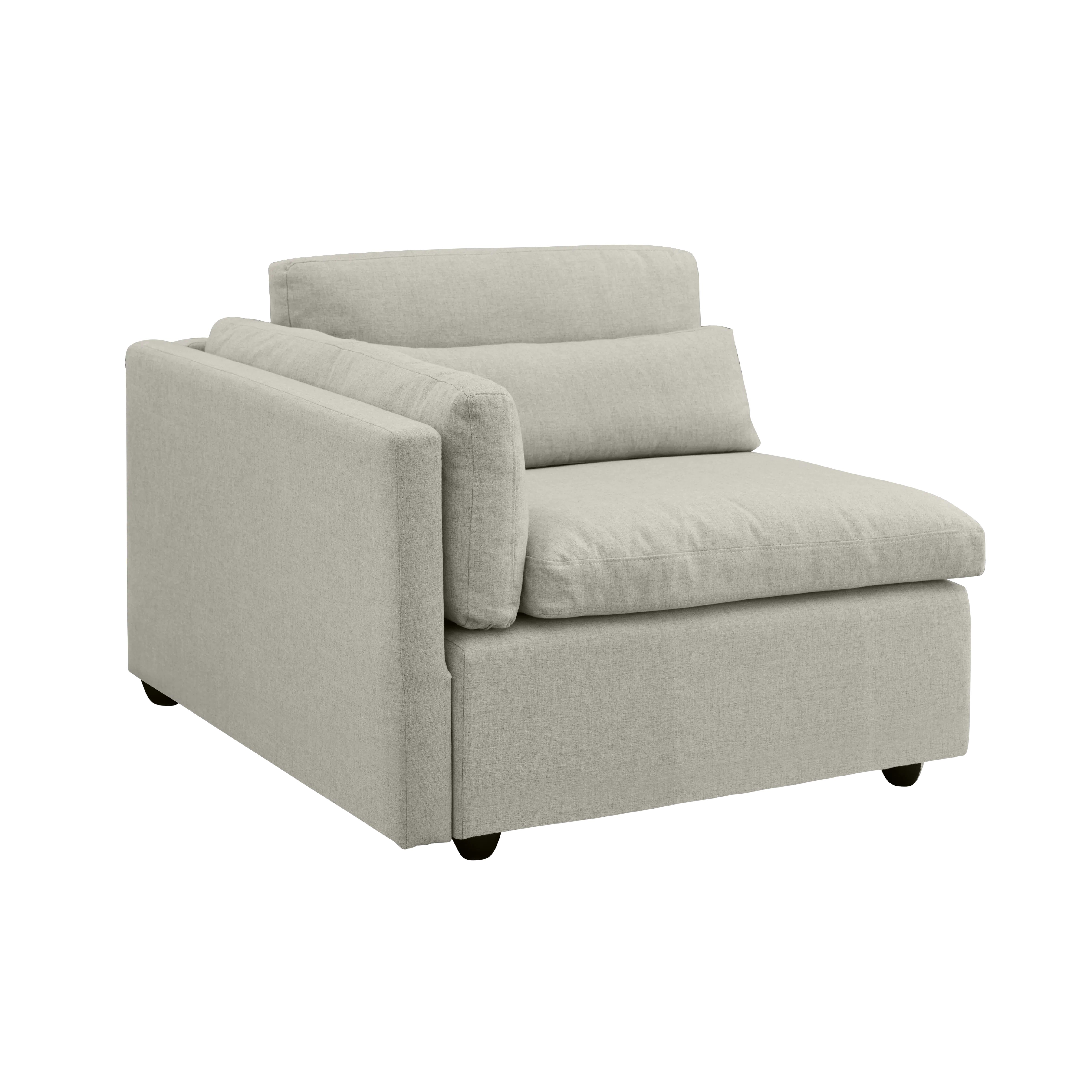 Liam 4 Seater Extended Sofa - Ivory (Fabric) - 32 - Modern minimalist sofa, light gray fabric, comfortable seating, sleek