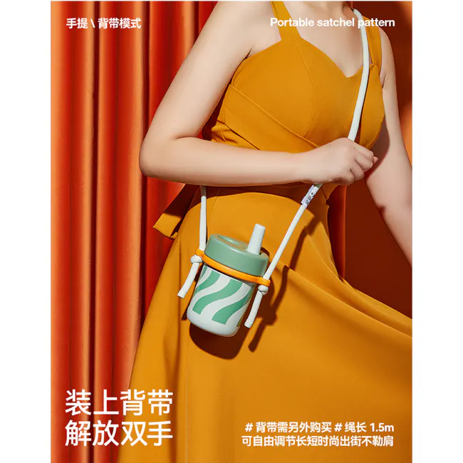 CHAKOLAB BOBO Thermal Cup 450ml - Blue/White - 12 - 橙色连衣裙, 手提背带模式, 背包设计, 装饰性水杯, 绿白相间水杯, 背带调节, 背带长度, 背带功能, 背带款式, 背带设计