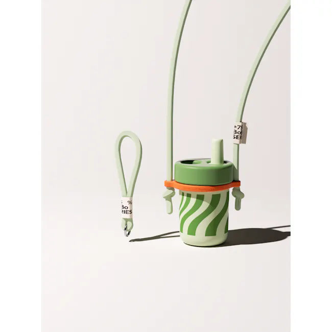 CHAKOLAB BOBO Thermal Cup 450ml - Blue/White - 15 - Green and white striped sippy cup, adjustable grips, 30% off sale