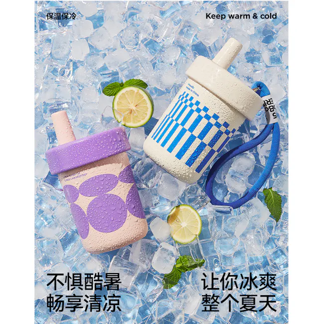 CHAKOLAB BOBO Thermal Cup 450ml - Blue/White - 6 - Ice-cold beverages with vibrant designs, Refreshing drink options with