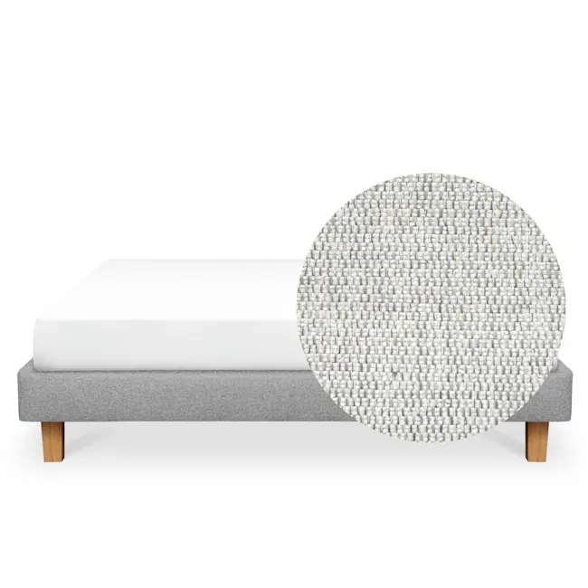 ESSENTIALS King Divan Bed - Dew (Eco Clean Fabric) - 1 - Modern minimalist bed with textured mattress, gray upholstered