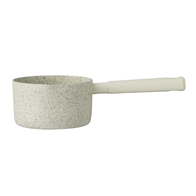 Arong Nonstick Saucepan - Green & Cream White - 1 - Stainless steel pot with speckled design, ceramic handle, minimalist