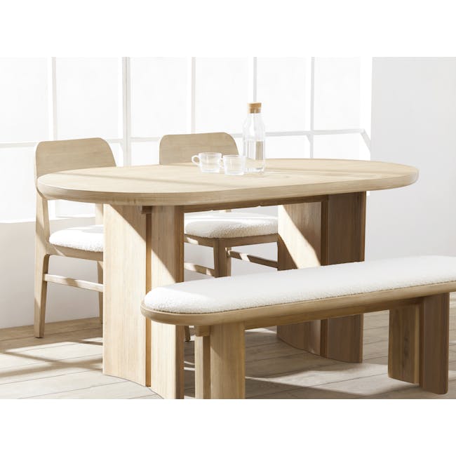 Catania Dining Table 2m with Catania Cushioned Bench 1.6m and 2 Catania Dining Chairs - 2 - Light wooden dining table