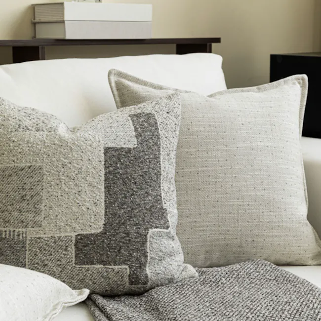 Gregori Linen Specks Cushion Cover - Grey - 5 - Cream and gray textured pillows, modern living room, cozy seating area