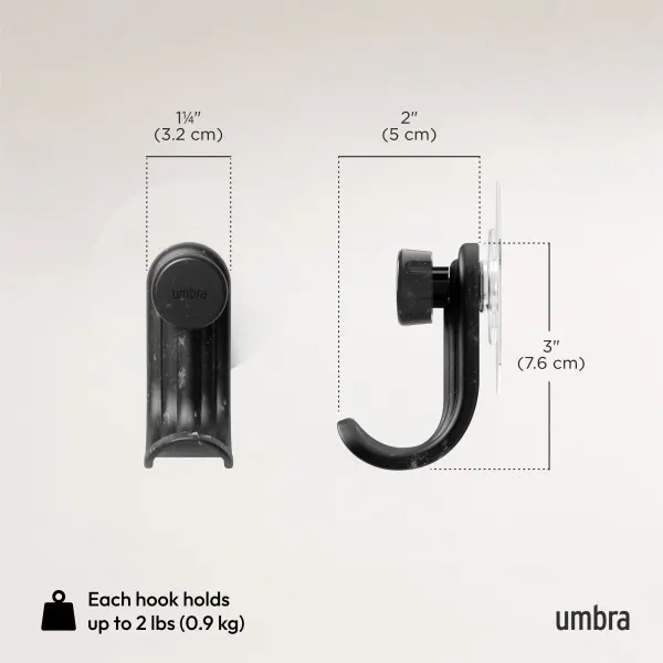 Dimensions and/or measurements for Nami Adhesive Hook Set of 3 - Ocean Black