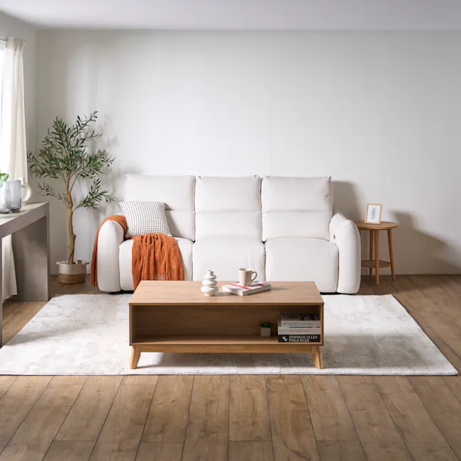 Room setting featuring Leighton 3 Seater Power Recliner Sofa - Pearl River (Scratch Resistant Fabric) - Zero Wall