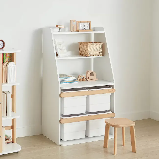 Tidy Integrated Storage Unit - Barley White, Almond - 3 - Wooden shelving unit, minimalist design, white color, modern