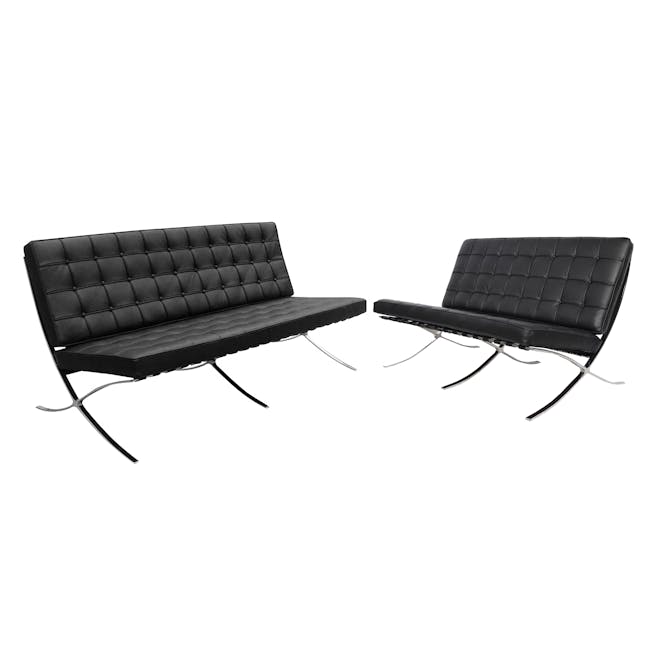 Benton 3 Seater Sofa with Benton 2 Seater Sofa - Black (Genuine Cowhide) - 0