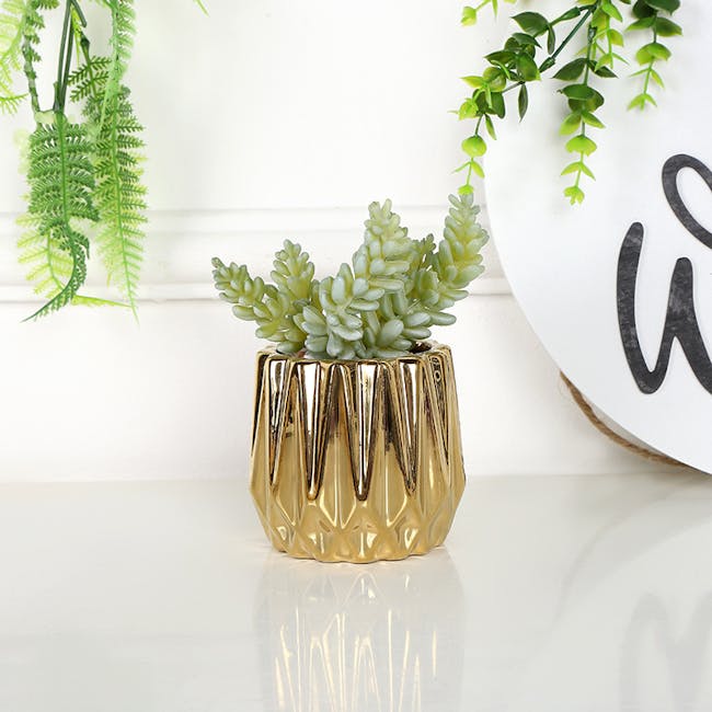 Faux Burro's-tail in Gold Planter - 1