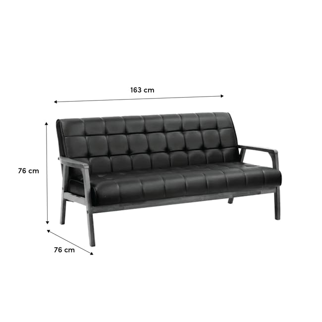 Tucson 3 Seater Sofa - Natural, Dolphin Grey (Fabric) - 5 - Black leather sofa with 163 cm seat and 76 cm backrest