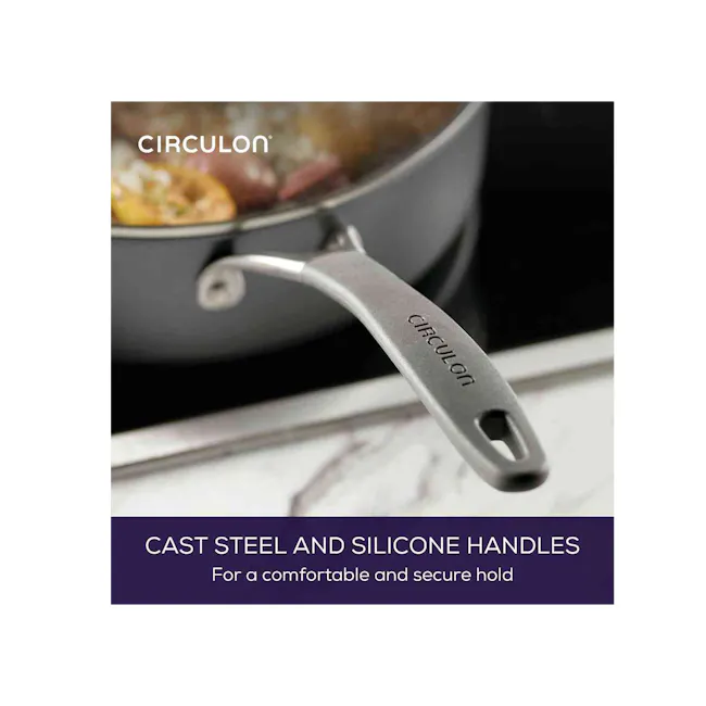 Circulon ScratchDefense A1 Covered Saute with Helper Handle - 5 - Circulon cast steel and silicone handles, comfortable and