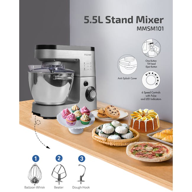 Mayer 5.5L Stand Mixer MMSM101-Silver - 2
