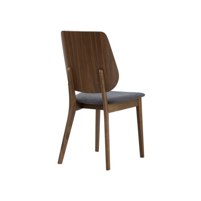 Lofti Dining Chair - Cocoa, Battleship Grey - 6 - Wooden chair with curved backrest and gray cushion, minimalist design