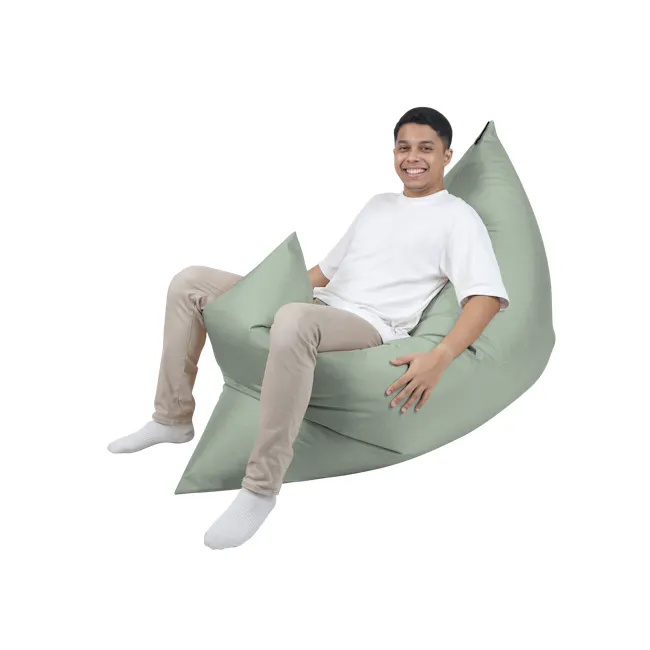 Doob Medium Plopsta' - Sage Green (Water Repellent) - 2 - Green bean bag chair, man sitting, comfortable seating, casual