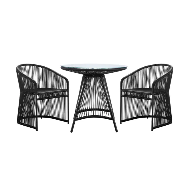 Laureen Outdoor Bistro Table 0.8m - Black - 3 - Woven outdoor furniture, black rattan chairs, stylish outdoor seating