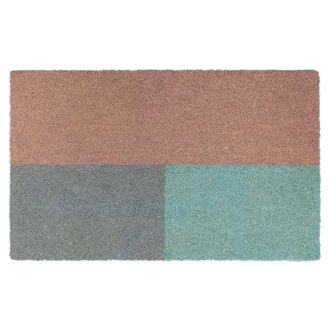 Quinn Coir Door Mat - 1 - Brown textured surface, divided into three sections, each with distinct color patterns, top