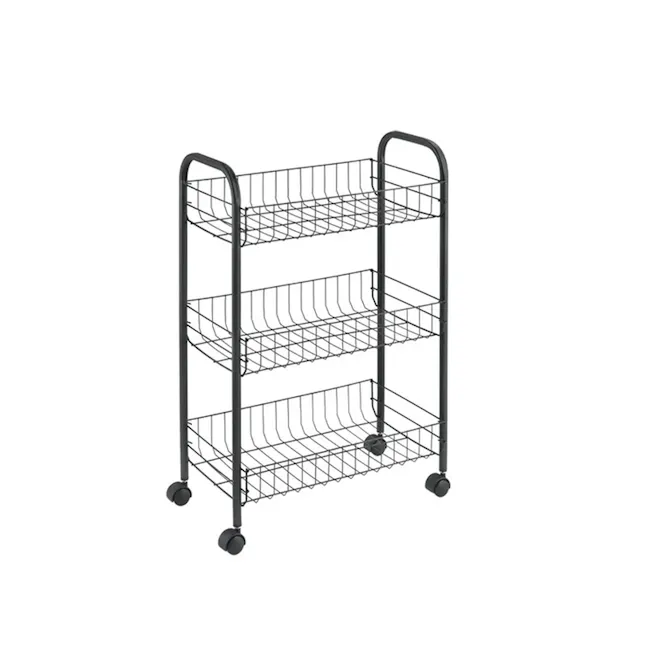 Metaltex Lugano 3 Tier Rolling Cart - Black - 1 - - Black metal shopping cart with four shelves, - Ergonomic shopping cart