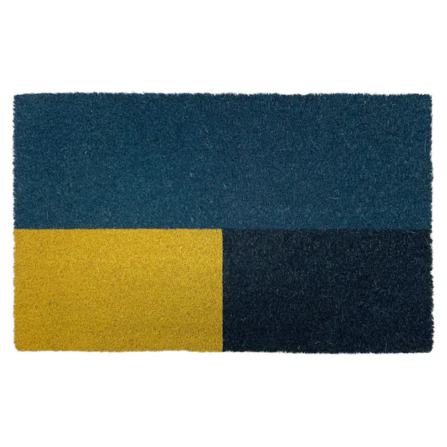 Quent Coir Door Mat - 1 - Blue, yellow, textured, rectangular, divided, contrasting, vibrant, bold, pattern, design