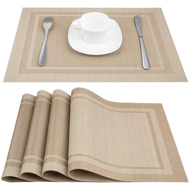 RAPEE CORNICE Placemat - Tan - 2 - Breadboard, table setting, placemat, folded napkins, minimalist design, woven texture