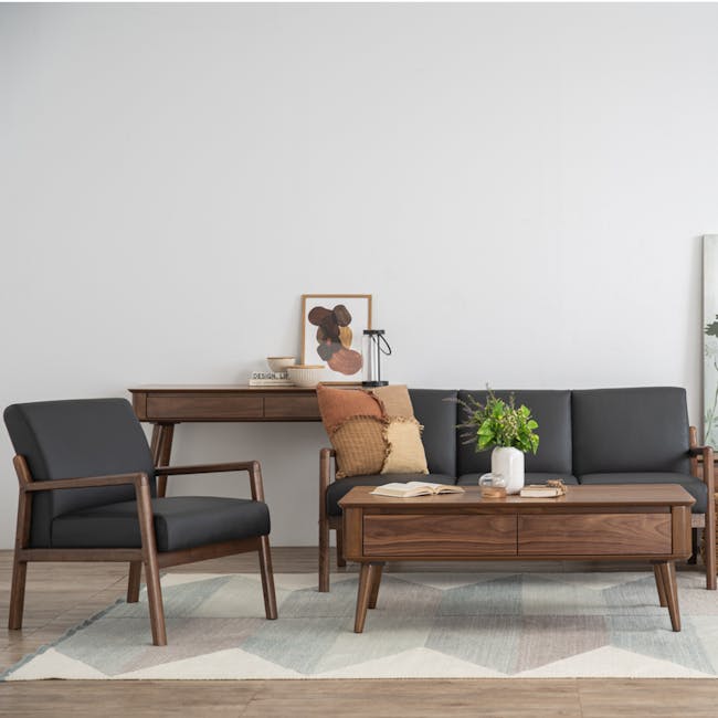 Dimitri Coffee Table - 12 - modern living room, minimalist design, cozy seating, wooden furniture, black leather chair