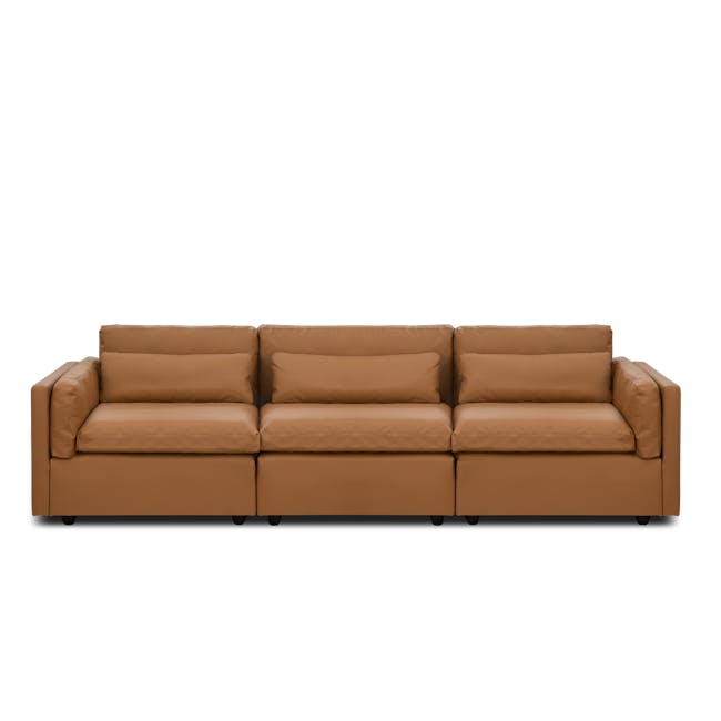 Liam Left Arm Unit - Caramel Tan (Faux Leather) - 10 - Brown leather sofa, modern design, comfortable seating, minimalist