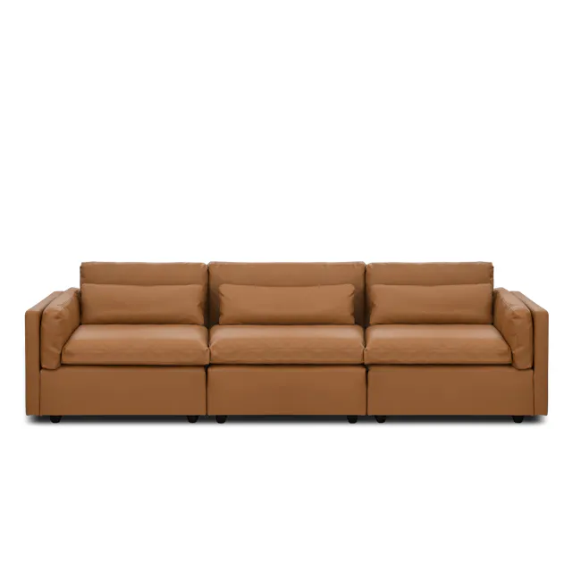 Liam Left Arm Unit - Caramel Tan (Faux Leather) - 10 - Brown leather sofa, modern design, comfortable seating, minimalist